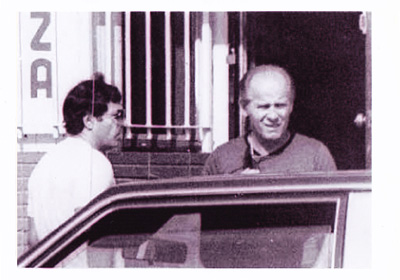 Whitey Bulger (on right) in a law enforcement surveillance<br/> photo alongside his criminal parter Steve Flemmi.